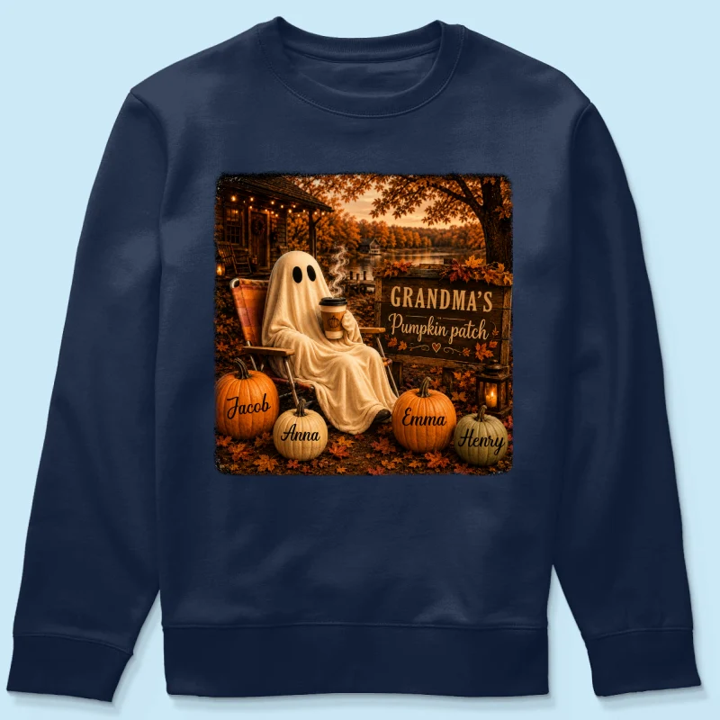 Grandma's Pumpkin Patch Ghost Fall Vibe - Personalized Shirt - Cozy Fall Gift for Grandma - Image 17