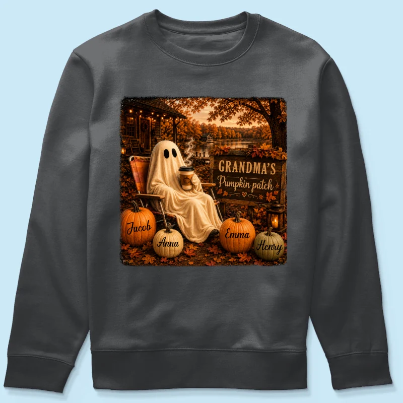 Grandma's Pumpkin Patch Ghost Fall Vibe - Personalized Shirt - Cozy Fall Gift for Grandma - Image 18