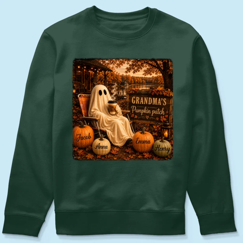Grandma's Pumpkin Patch Ghost Fall Vibe - Personalized Shirt - Cozy Fall Gift for Grandma - Image 19