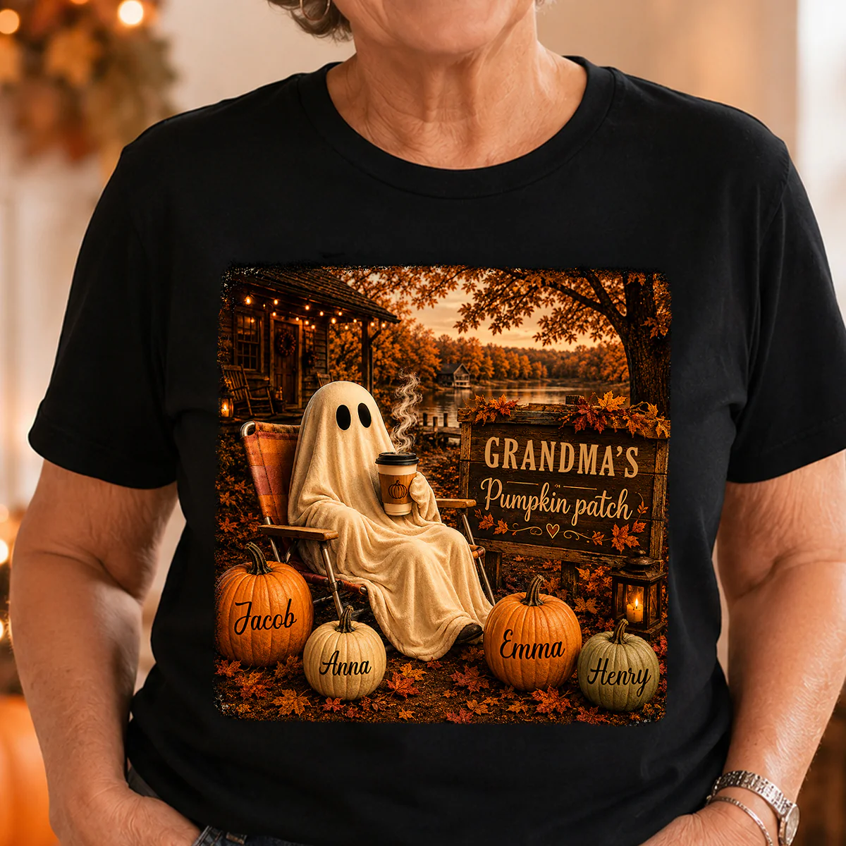 Grandma's Pumpkin Patch Ghost Fall Vibe - Personalized Shirt - Cozy Fall Gift for Grandma - Image 3