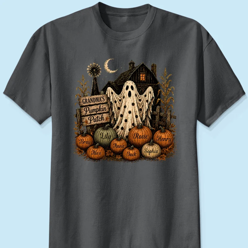 Grandma's Pumpkin Patch Haunted House - Personalized Shirt - Cozy Fall Halloween Tee for Grandma - Image 11