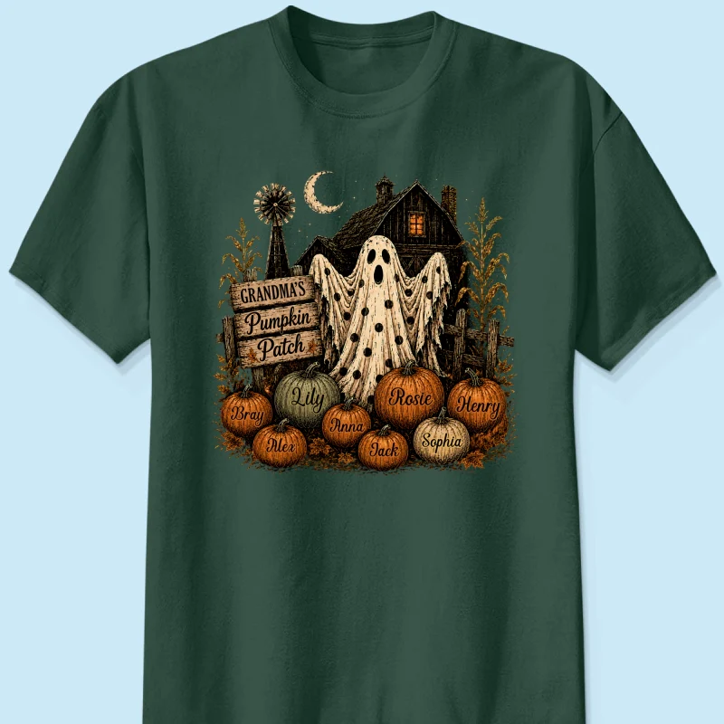 Grandma's Pumpkin Patch Haunted House - Personalized Shirt - Cozy Fall Halloween Tee for Grandma - Image 12