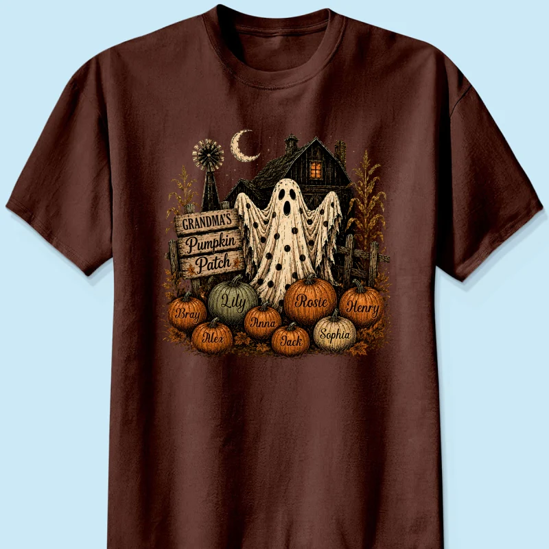 Grandma's Pumpkin Patch Haunted House - Personalized Shirt - Cozy Fall Halloween Tee for Grandma - Image 13