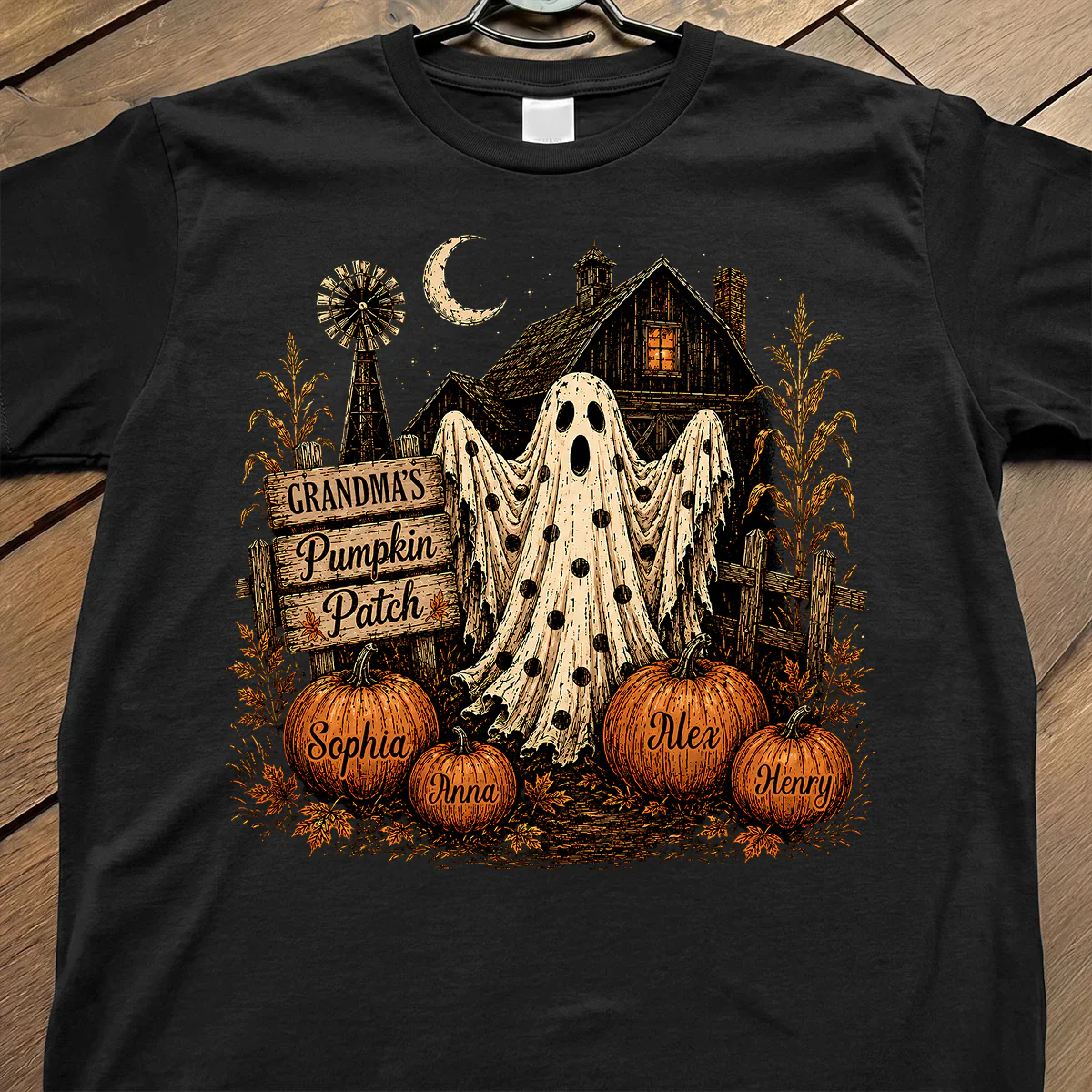 Grandma's Pumpkin Patch Haunted House - Personalized Shirt - Cozy Fall Halloween Tee for Grandma - Image 2