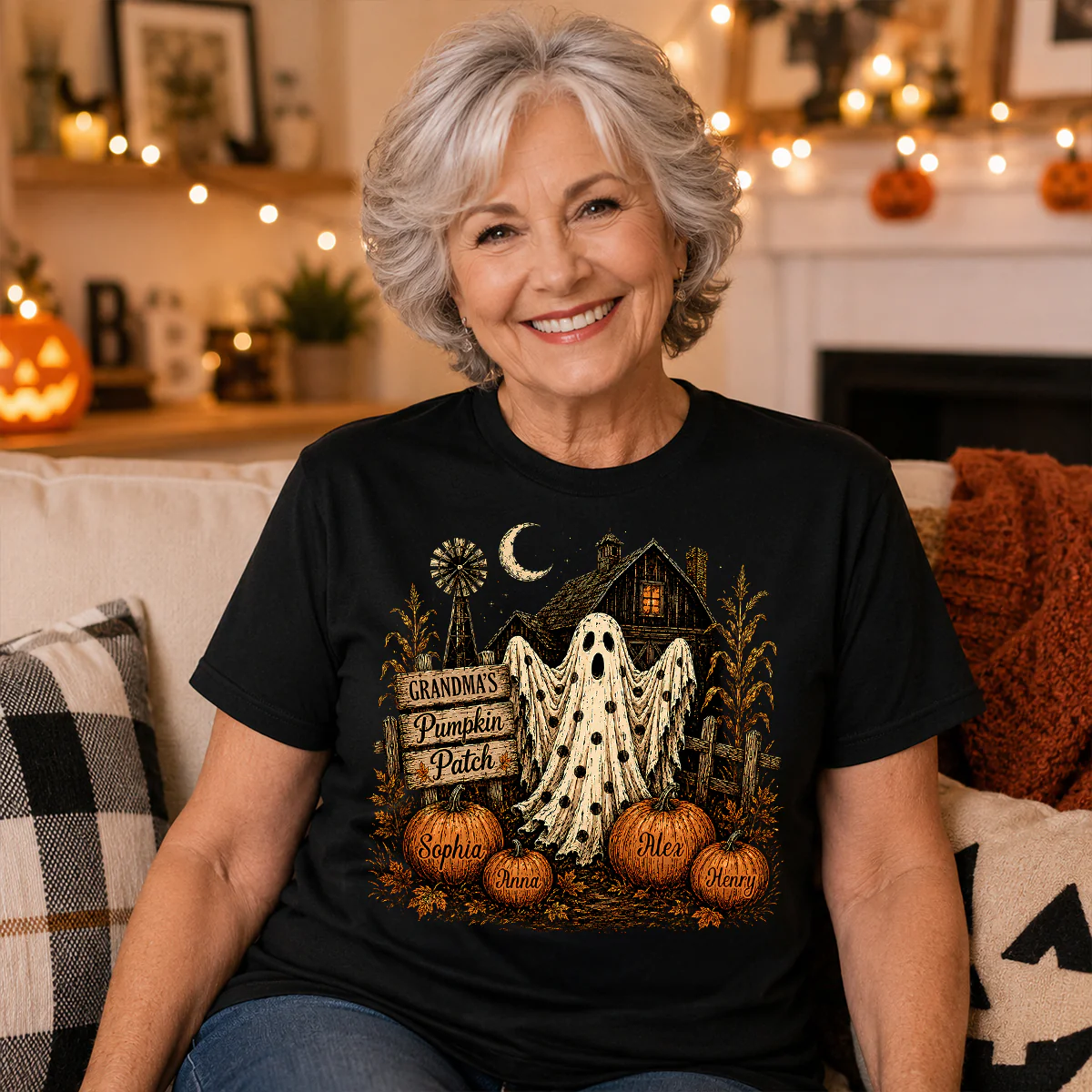 Grandma's Pumpkin Patch Haunted House - Personalized Shirt - Cozy Fall Halloween Tee for Grandma - Image 6