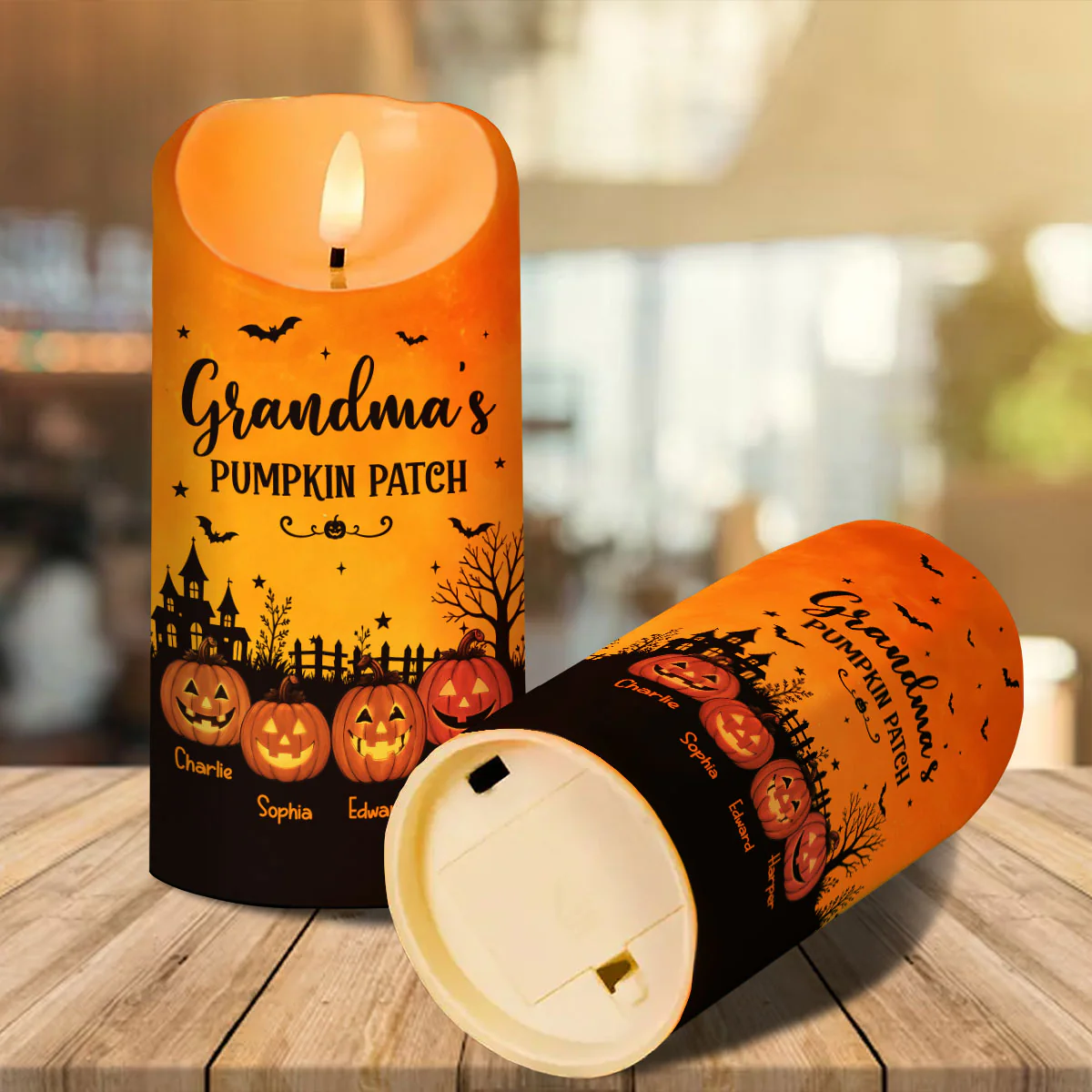 Grandma's Pumpkin Patch Jack-o'-lantern Pumpkins - Personalized LED Candle - Perfect Halloween Decor For Grandma - Image 6