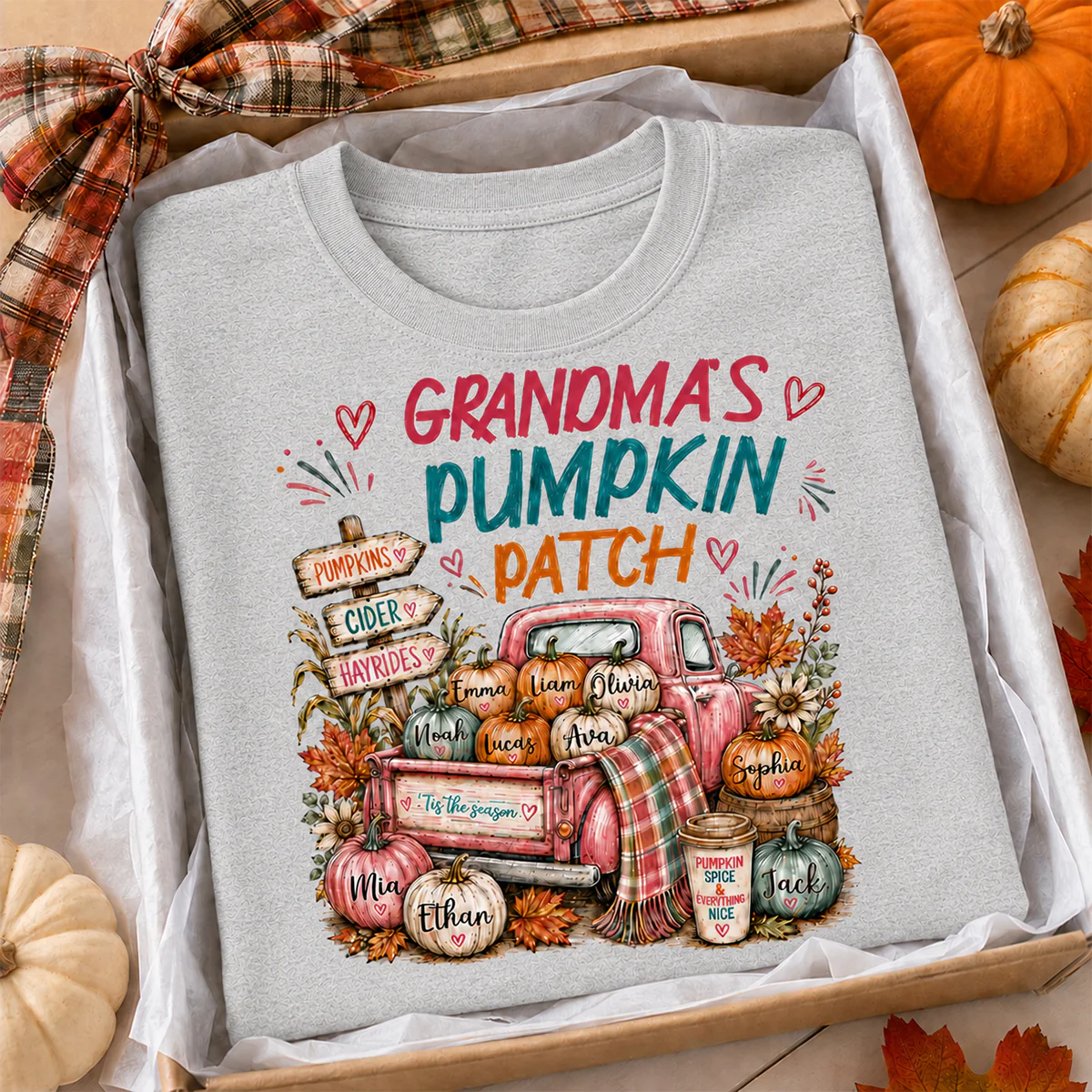 Grandma's Pumpkin Patch Preppy Coquette - Personalized Shirt - Trendy Fall Tee for Grandma - Image 7