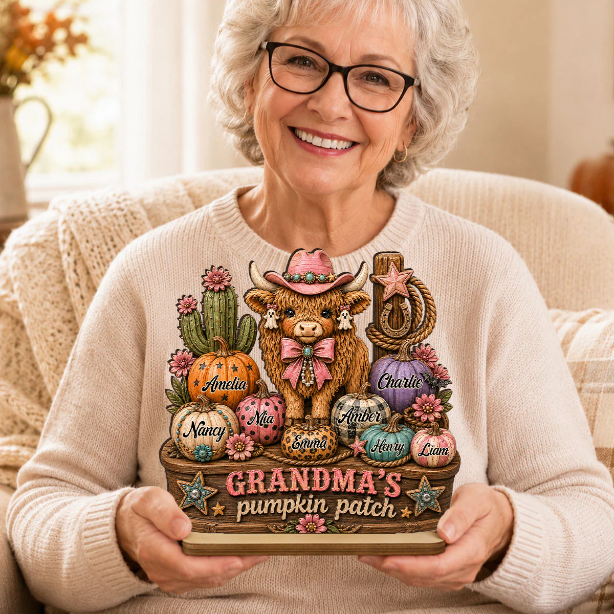 Grandma's Pumpkin Patch Western Vibe - Personalized 2-Layered Wooden Plaque - Cozy Fall Decor for Grandma - Image 3