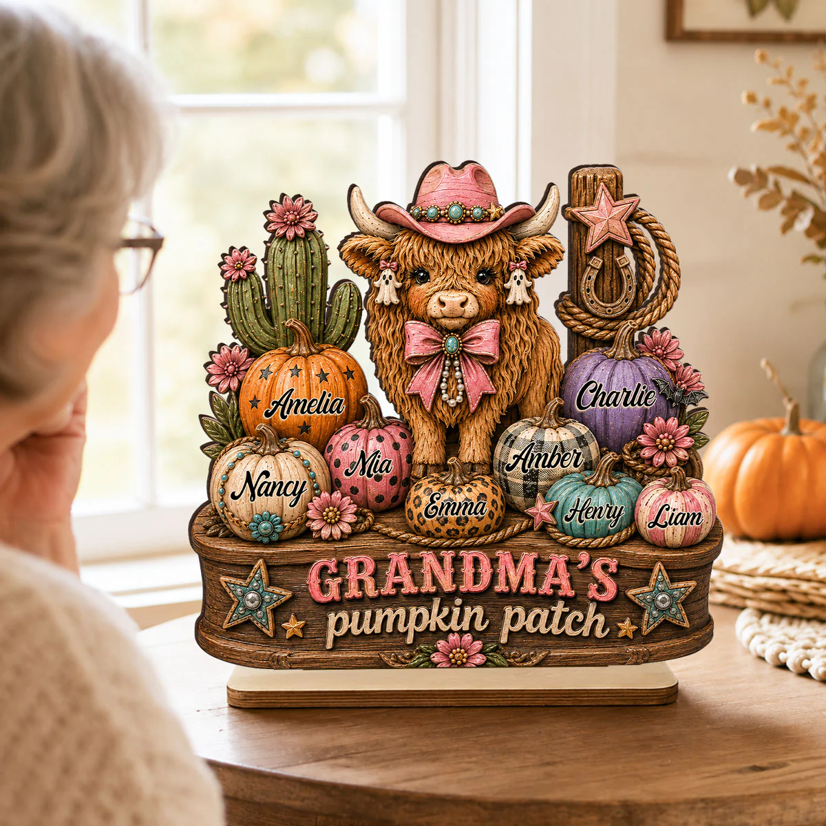 Grandma's Pumpkin Patch Western Vibe - Personalized 2-Layered Wooden Plaque - Cozy Fall Decor for Grandma - Image 5