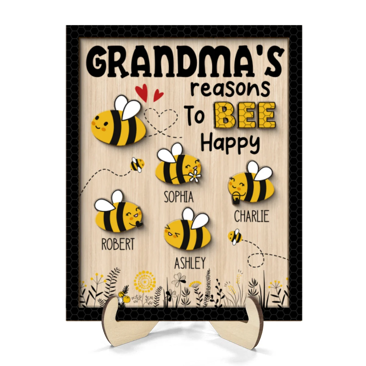 Grandma‘s Reason To Bee Happy Personalized 2-layer Wooden Plaque - Image 10