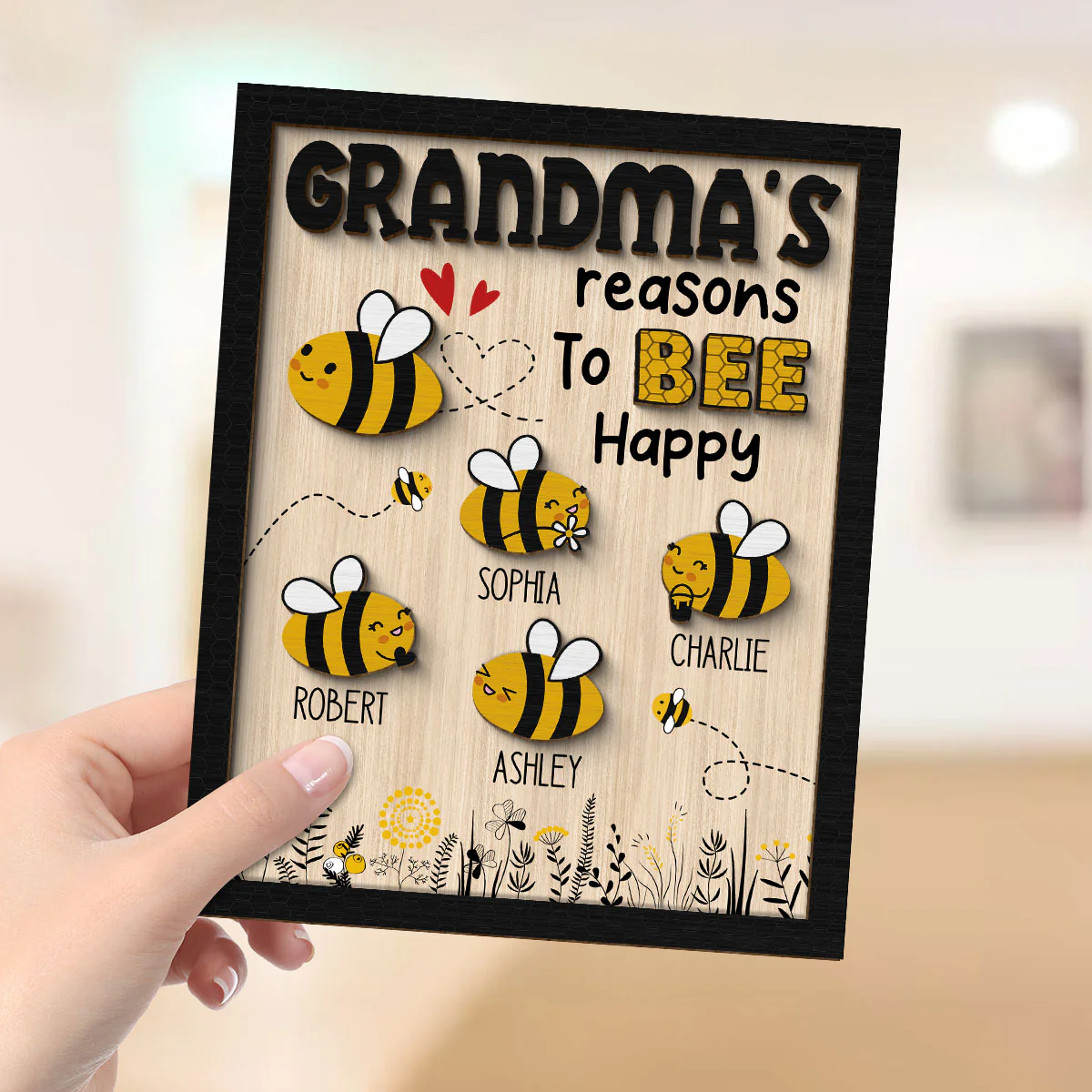 Grandma‘s Reason To Bee Happy Personalized 2-layer Wooden Plaque - Image 4