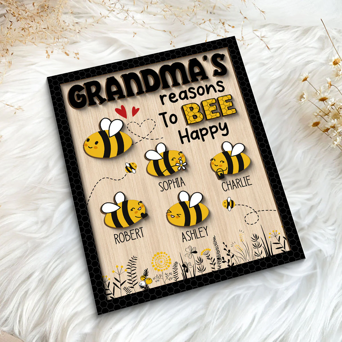 Grandma‘s Reason To Bee Happy Personalized 2-layer Wooden Plaque - Image 5