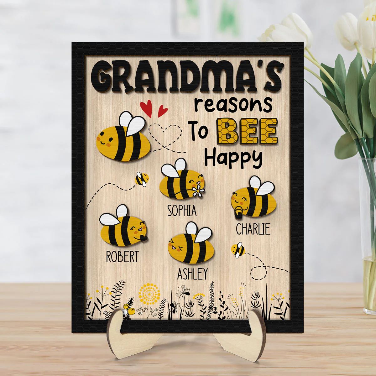 Grandma‘s Reason To Bee Happy Personalized 2-layer Wooden Plaque - Image 7