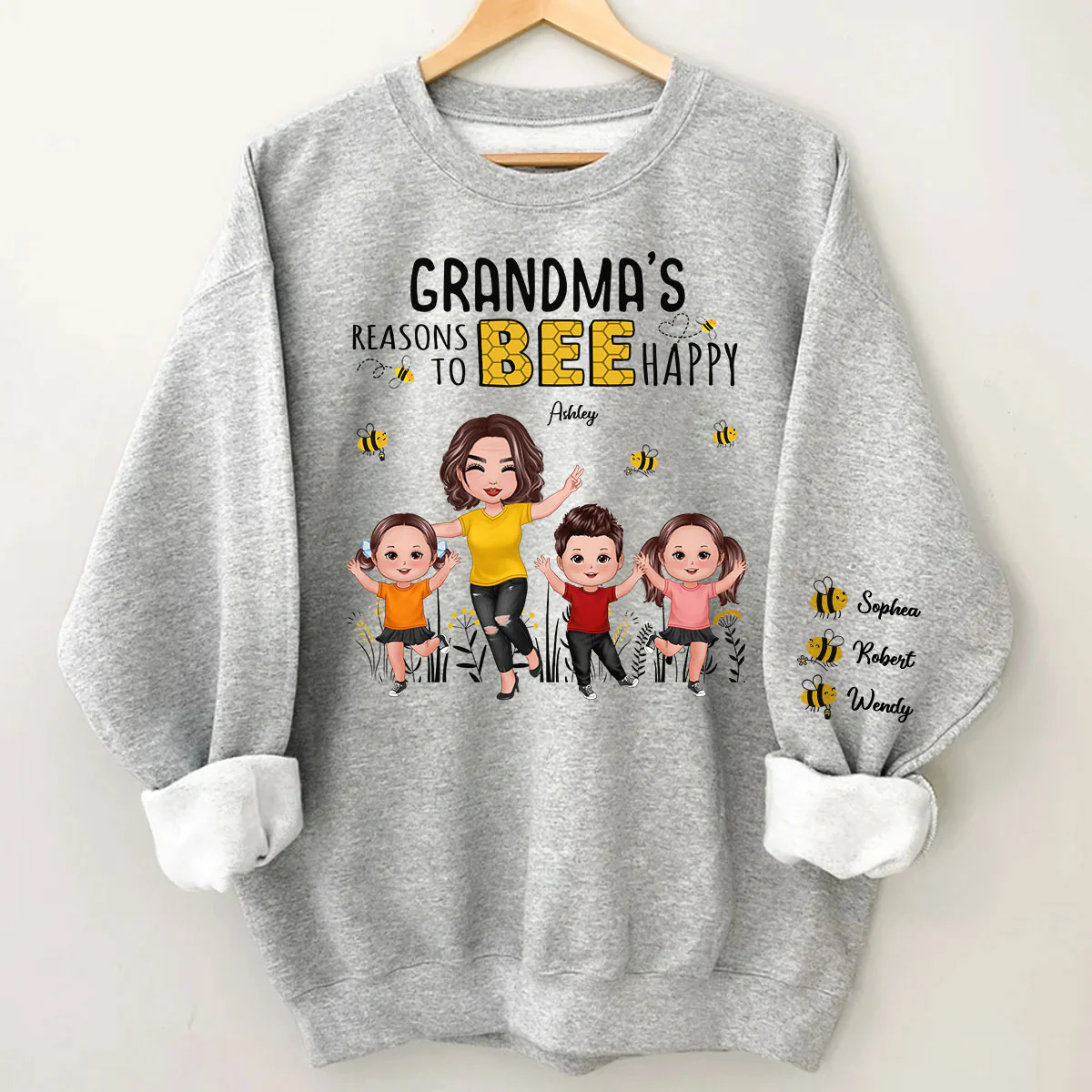 Grandma's Reasons To Be Happy Personalized Sleeved Printed Sweatshirt, Gift For Grandma - Image 2