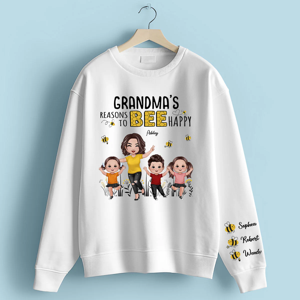 Grandma's Reasons To Be Happy Personalized Sleeved Printed Sweatshirt, Gift For Grandma - Image 3