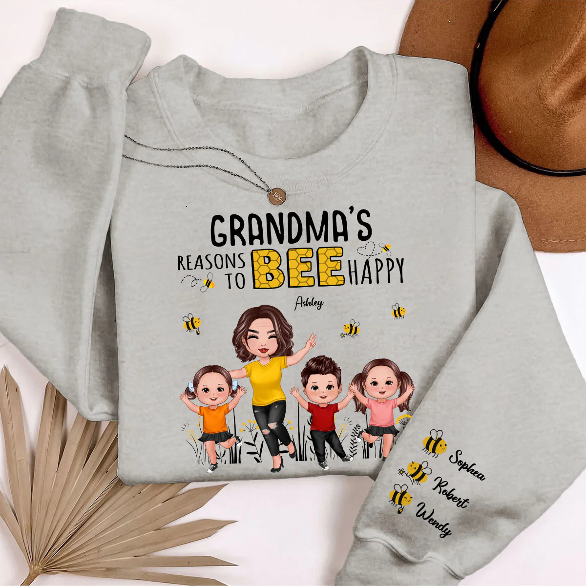 Grandma's Reasons To Be Happy Personalized Sleeved Printed Sweatshirt, Gift For Grandma - Image 4
