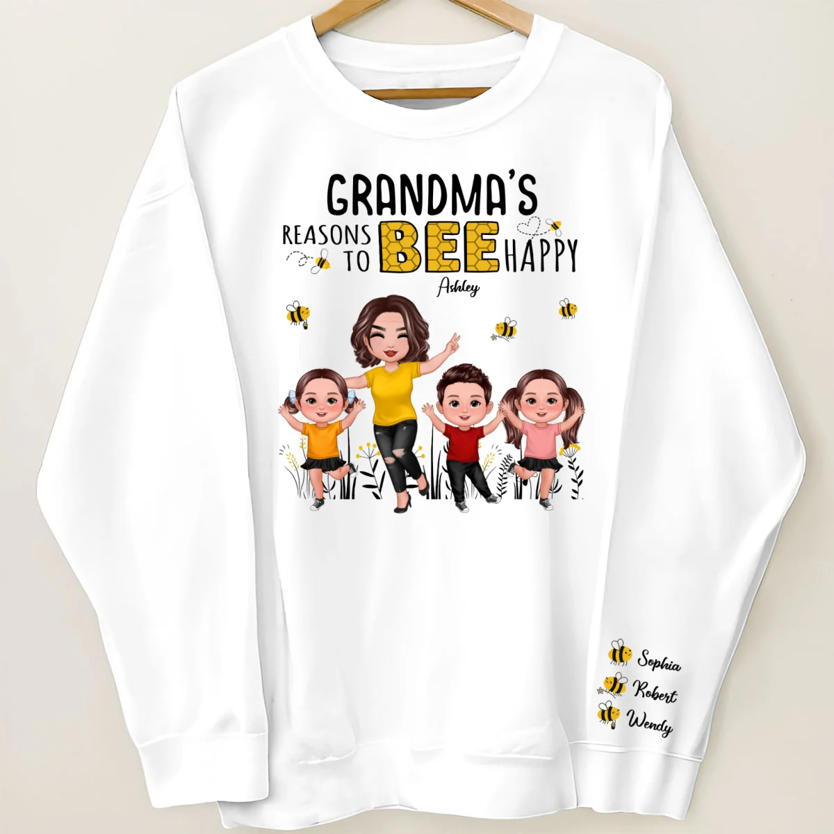 Grandma's Reasons To Be Happy Personalized Sleeved Printed Sweatshirt, Gift For Grandma - Image 7