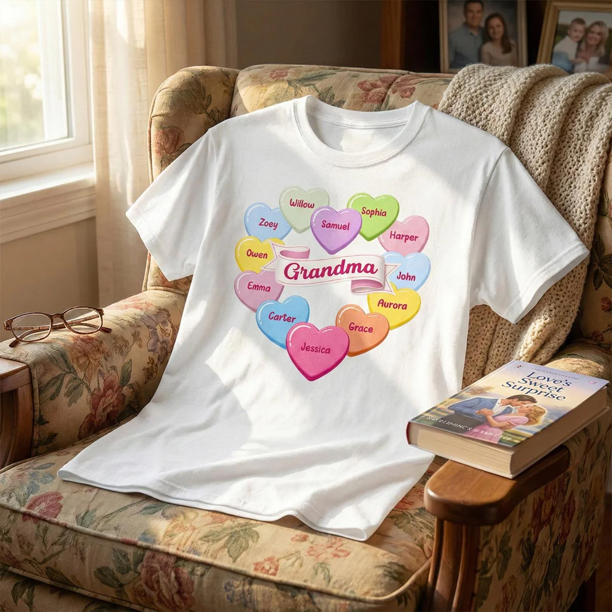 Grandma's Sweethearts Conversation Hearts Grandkids Names Valentine's Day - Personalized Shirt - Image 2