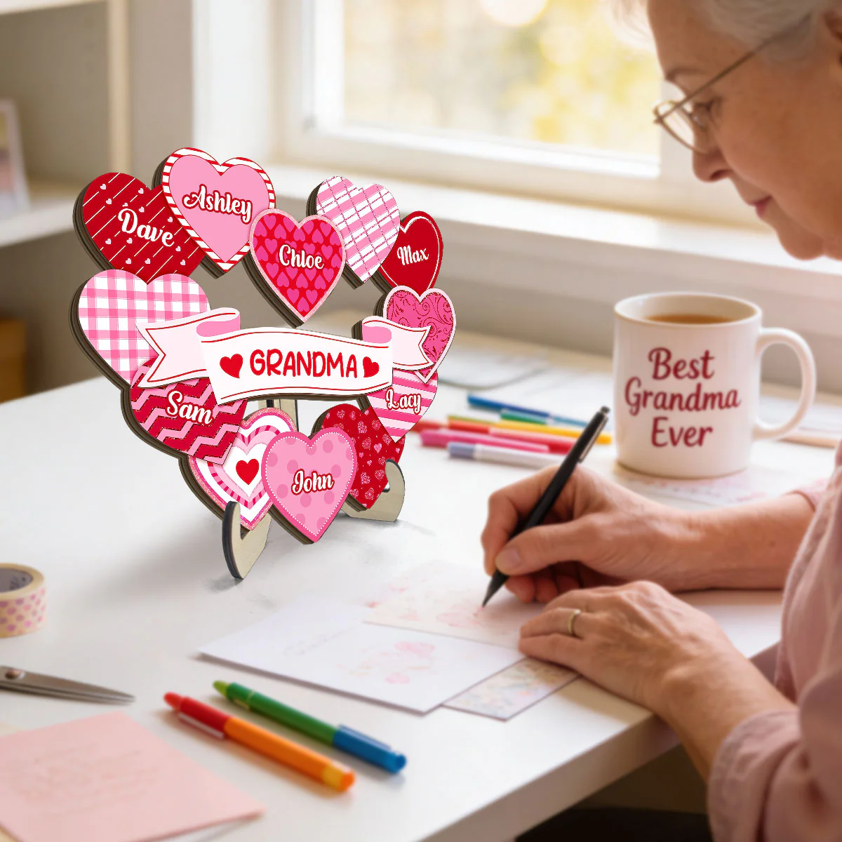 Grandma's Sweethearts Coquette Valentine's Day - Personalized 2-Layer Wooden Plaque - Home Decor Gift For Grandma - Image 2