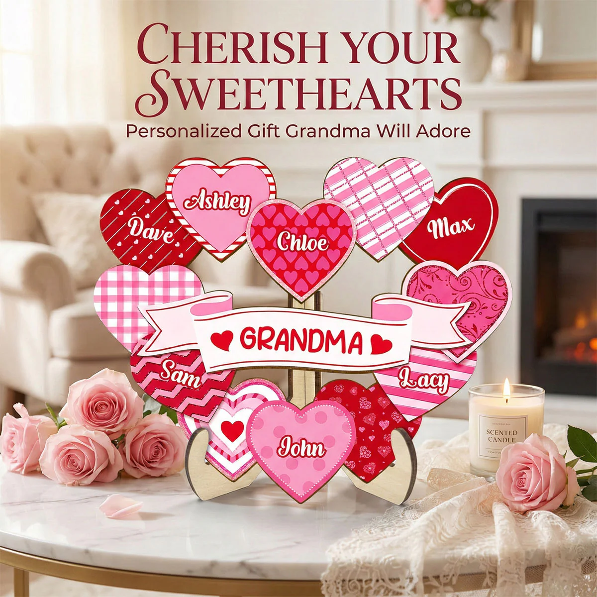 Grandma's Sweethearts Coquette Valentine's Day - Personalized 2-Layer Wooden Plaque - Home Decor Gift For Grandma - Image 3