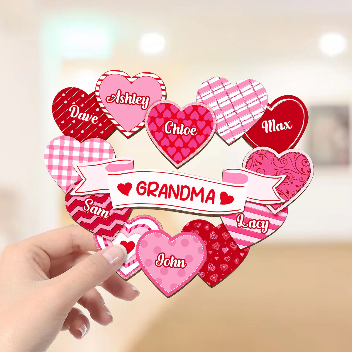 Grandma's Sweethearts Coquette Valentine's Day - Personalized 2-Layer Wooden Plaque - Home Decor Gift For Grandma - Image 6