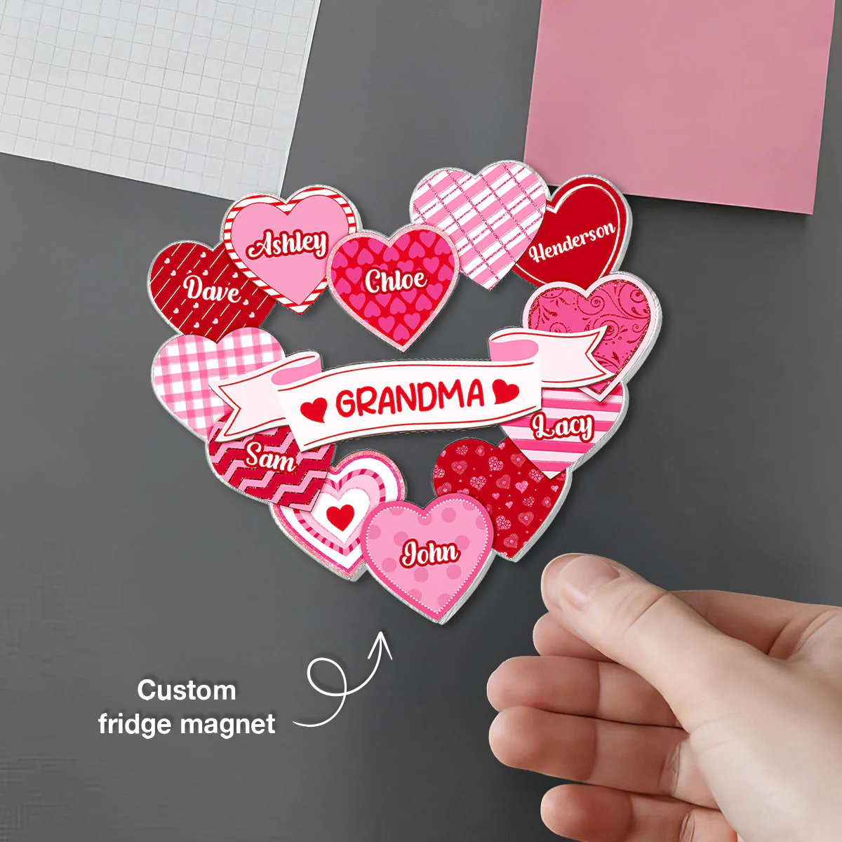 Grandma's Sweethearts Coquette Valentine's Day - Personalized Acrylic Fridge Magnet - Image 4
