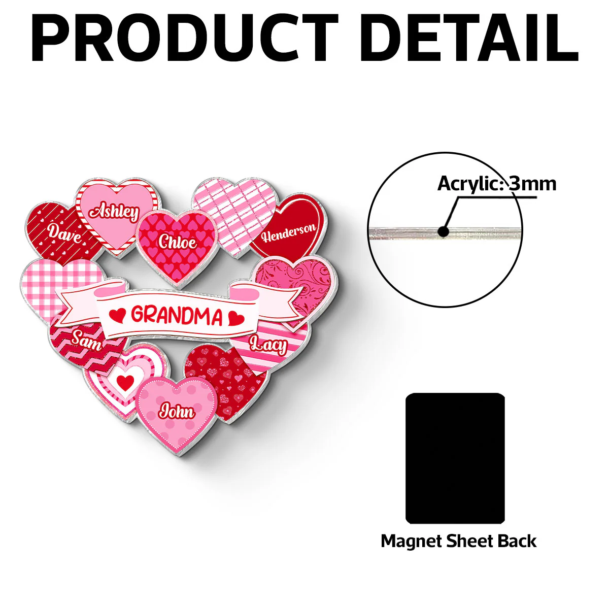 Grandma's Sweethearts Coquette Valentine's Day - Personalized Acrylic Fridge Magnet - Image 8