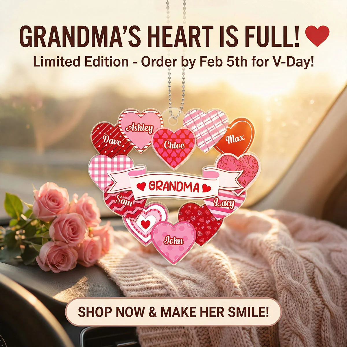 Grandma's Sweethearts Coquette Valentine's Day - Personalized Car Hanger Ornament - Gift For Grandma - Image 11