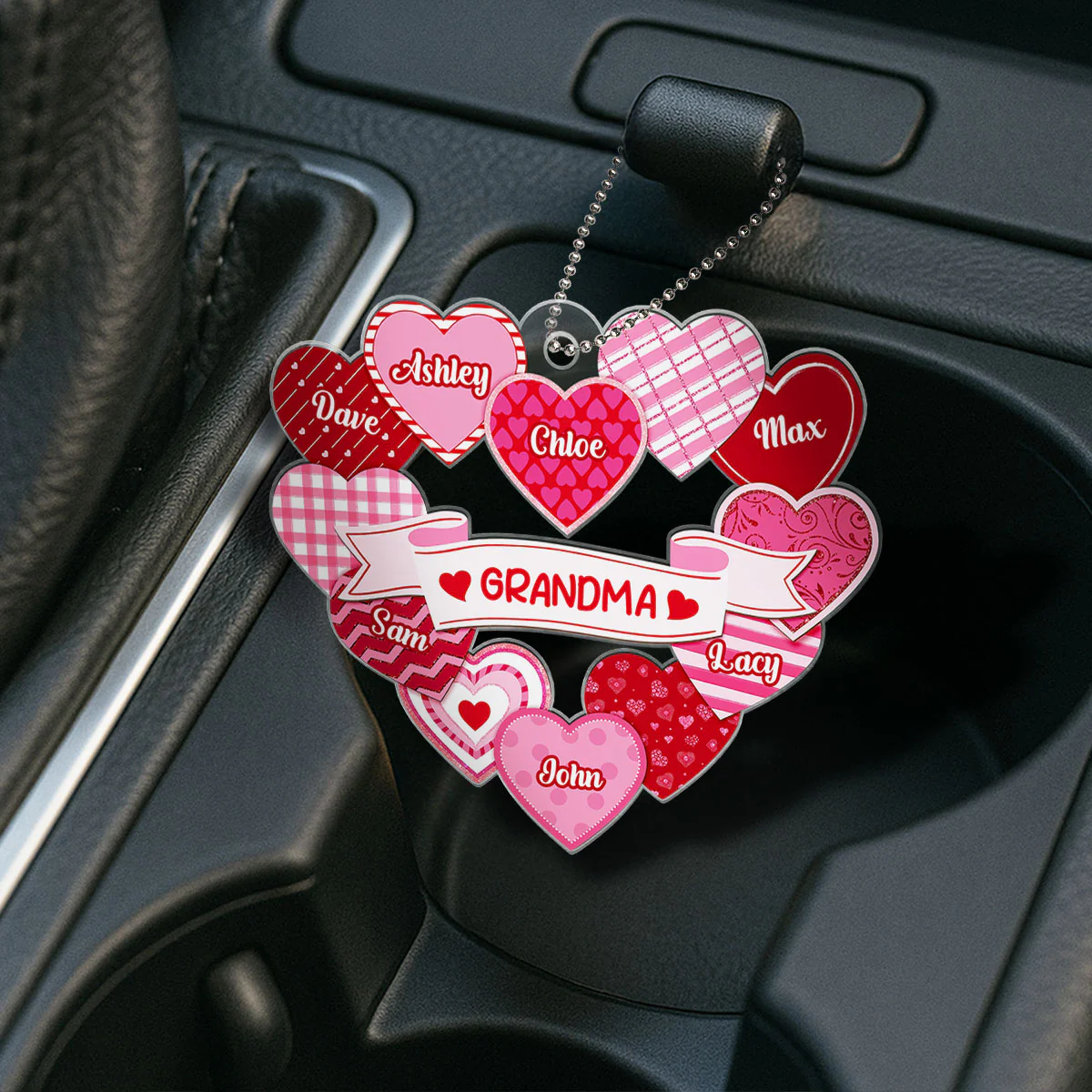 Grandma's Sweethearts Coquette Valentine's Day - Personalized Car Hanger Ornament - Gift For Grandma - Image 2
