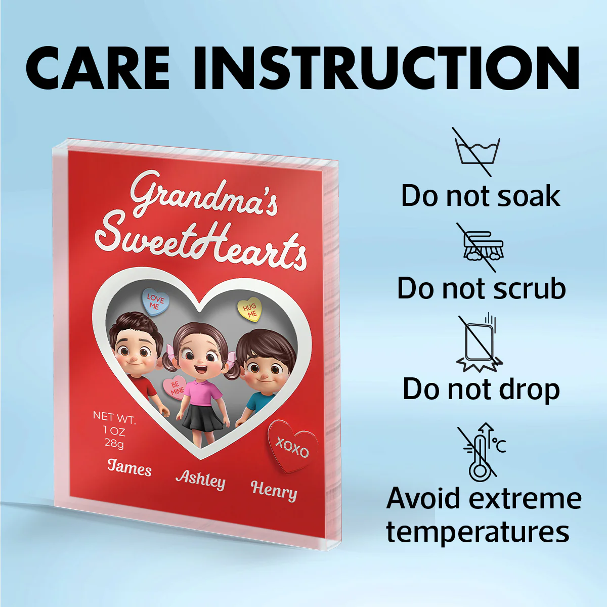 Grandma's Sweethearts Grandkids Red Toy Box Style 2D Flat - Personalized Acrylic Block Plaque - Image 10