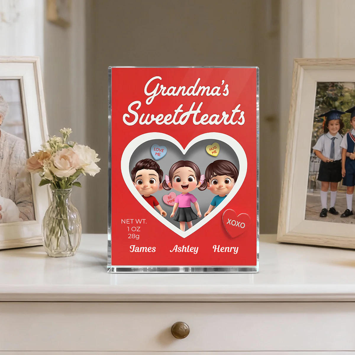 Grandma's Sweethearts Grandkids Red Toy Box Style 2D Flat - Personalized Acrylic Block Plaque - Image 3