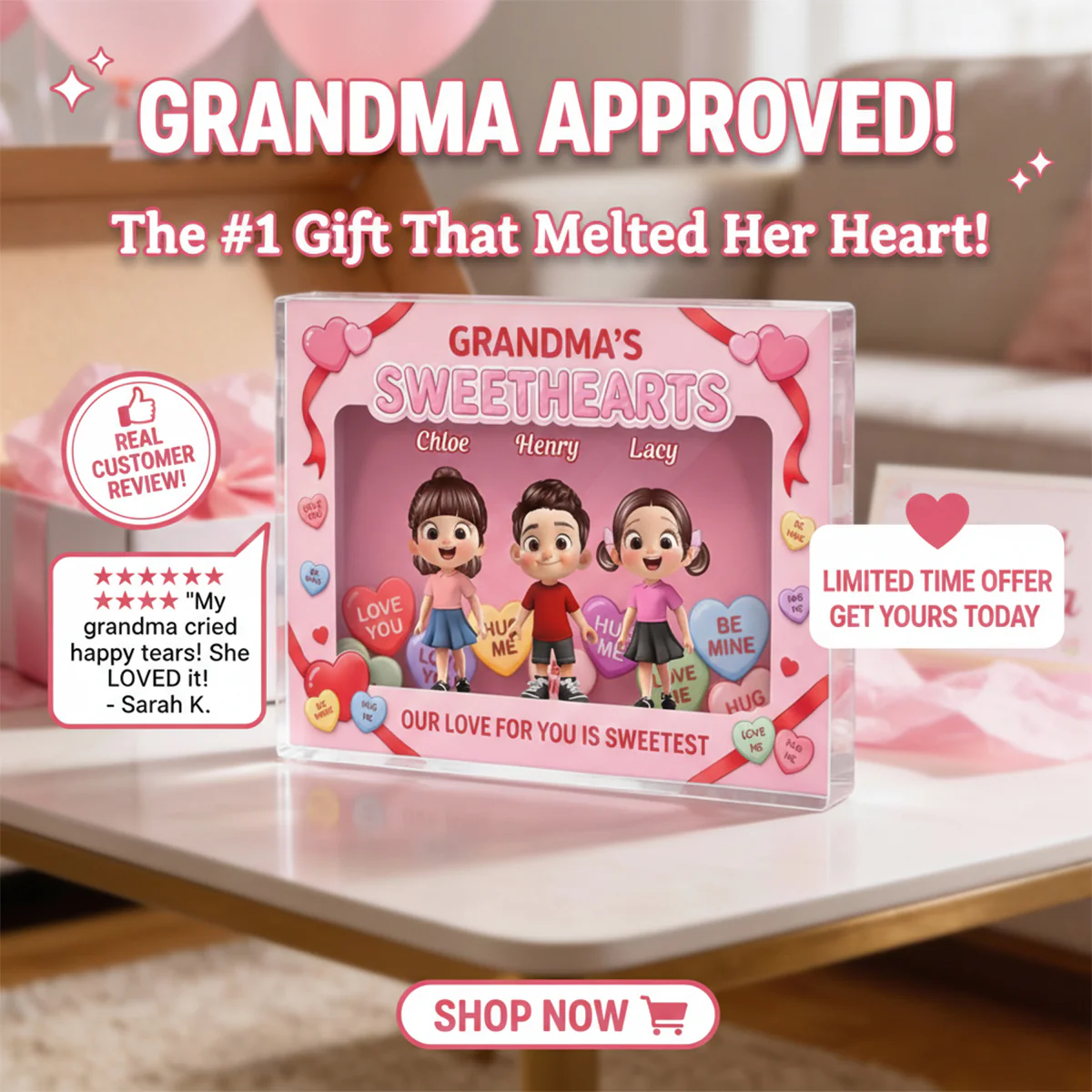 Grandma's Sweethearts Grandkids Toy Box Style 2D Flat - Personalized Acrylic Block Plaque - Image 10