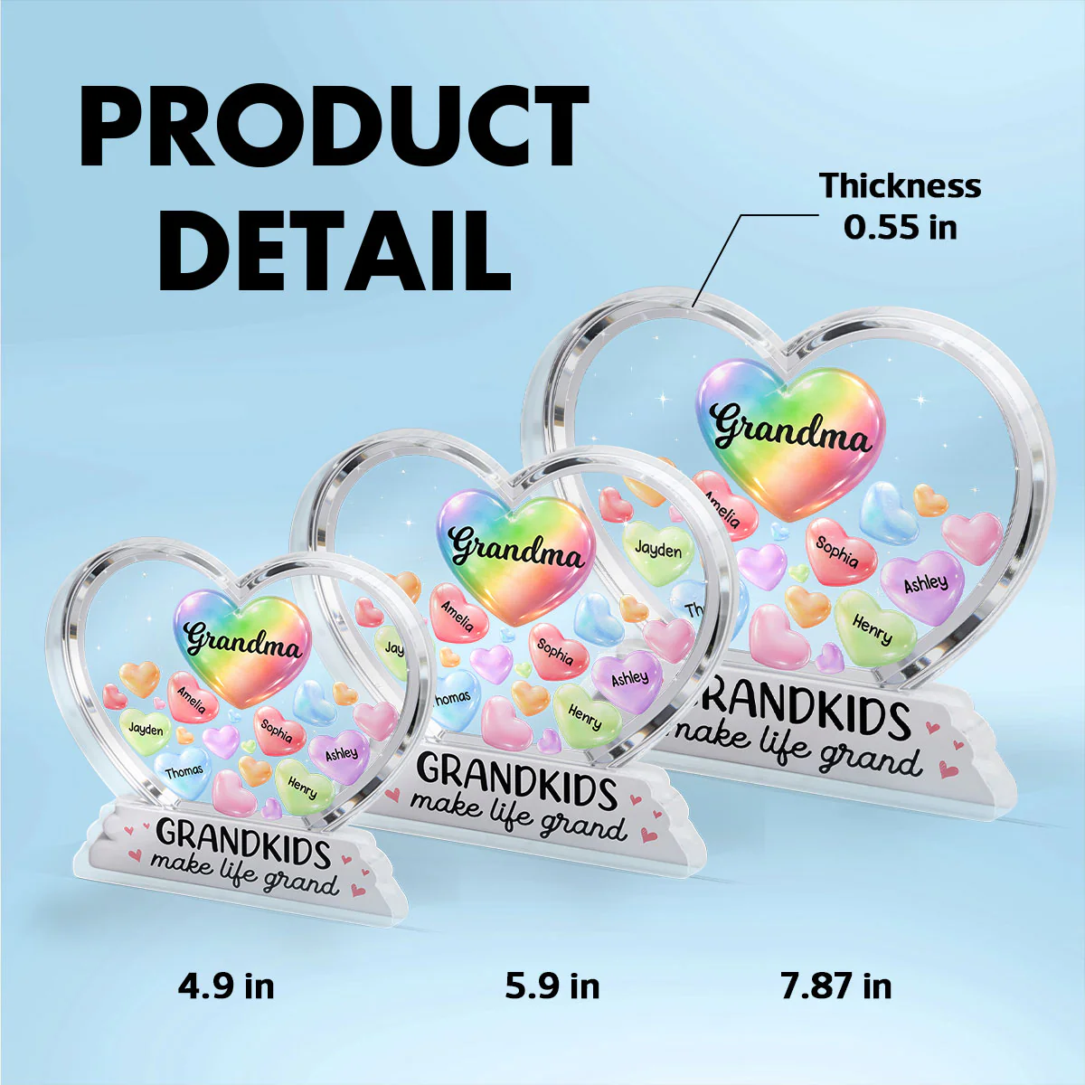 Grandma's Sweethearts In Heart 2D Flat - Personalized Acrylic Block Plaque - Heartfelt Mother's Day Gift For Grandma - Image 13