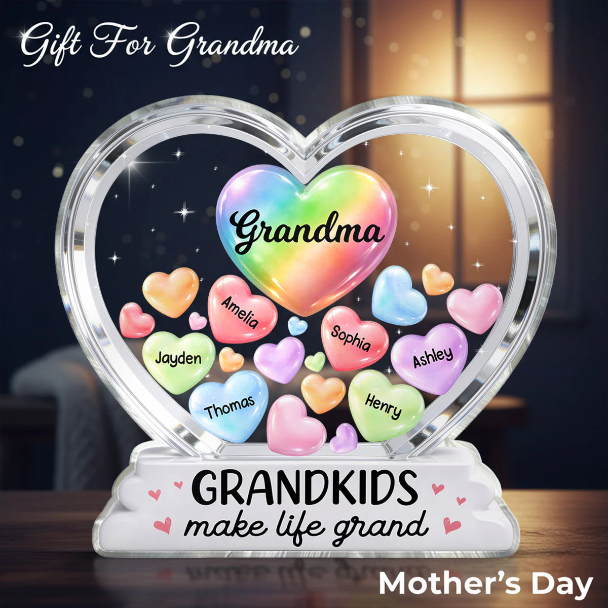 Grandma's Sweethearts In Heart 2D Flat - Personalized Acrylic Block Plaque - Heartfelt Mother's Day Gift For Grandma - Image 15
