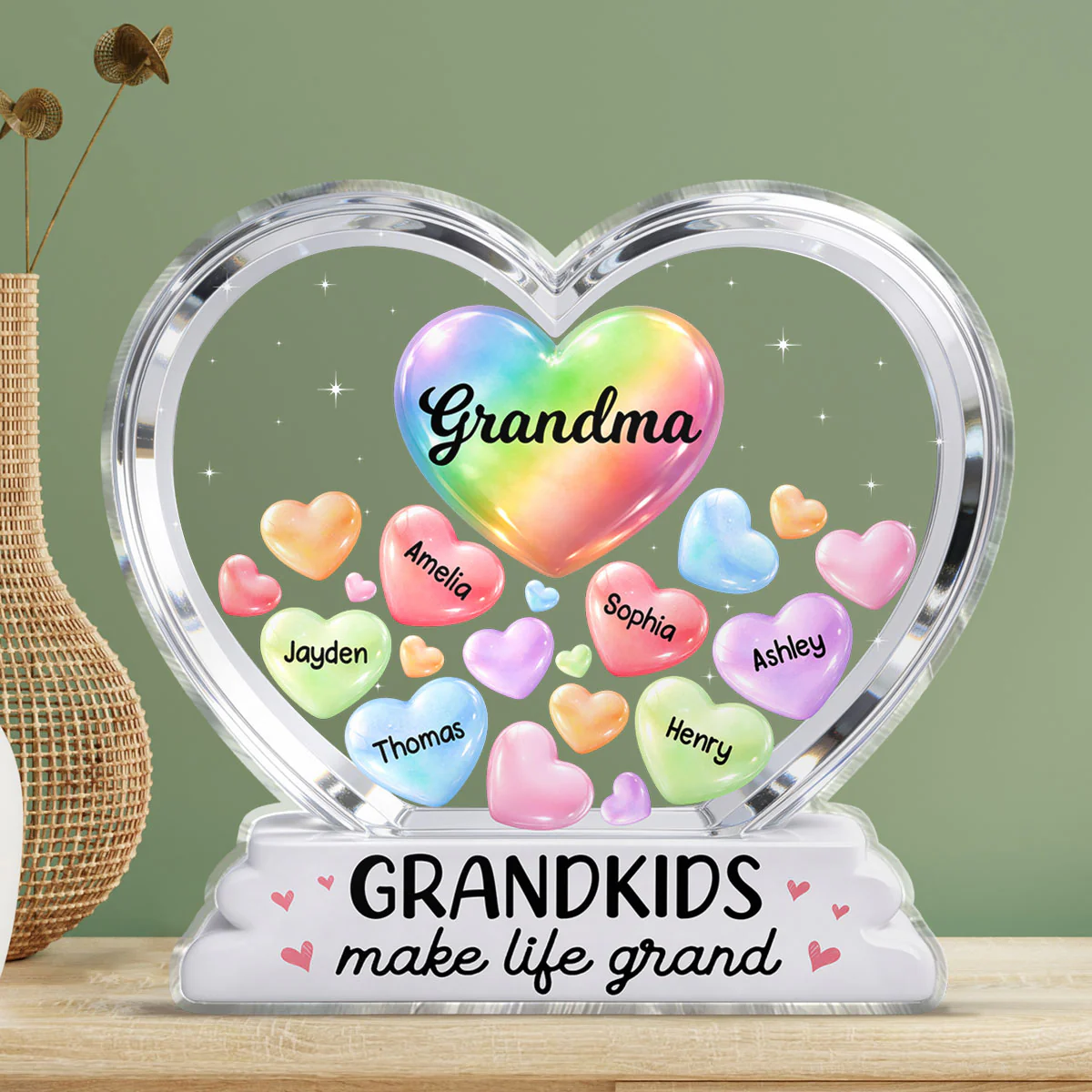 Grandma's Sweethearts In Heart 2D Flat - Personalized Acrylic Block Plaque - Heartfelt Mother's Day Gift For Grandma - Image 3