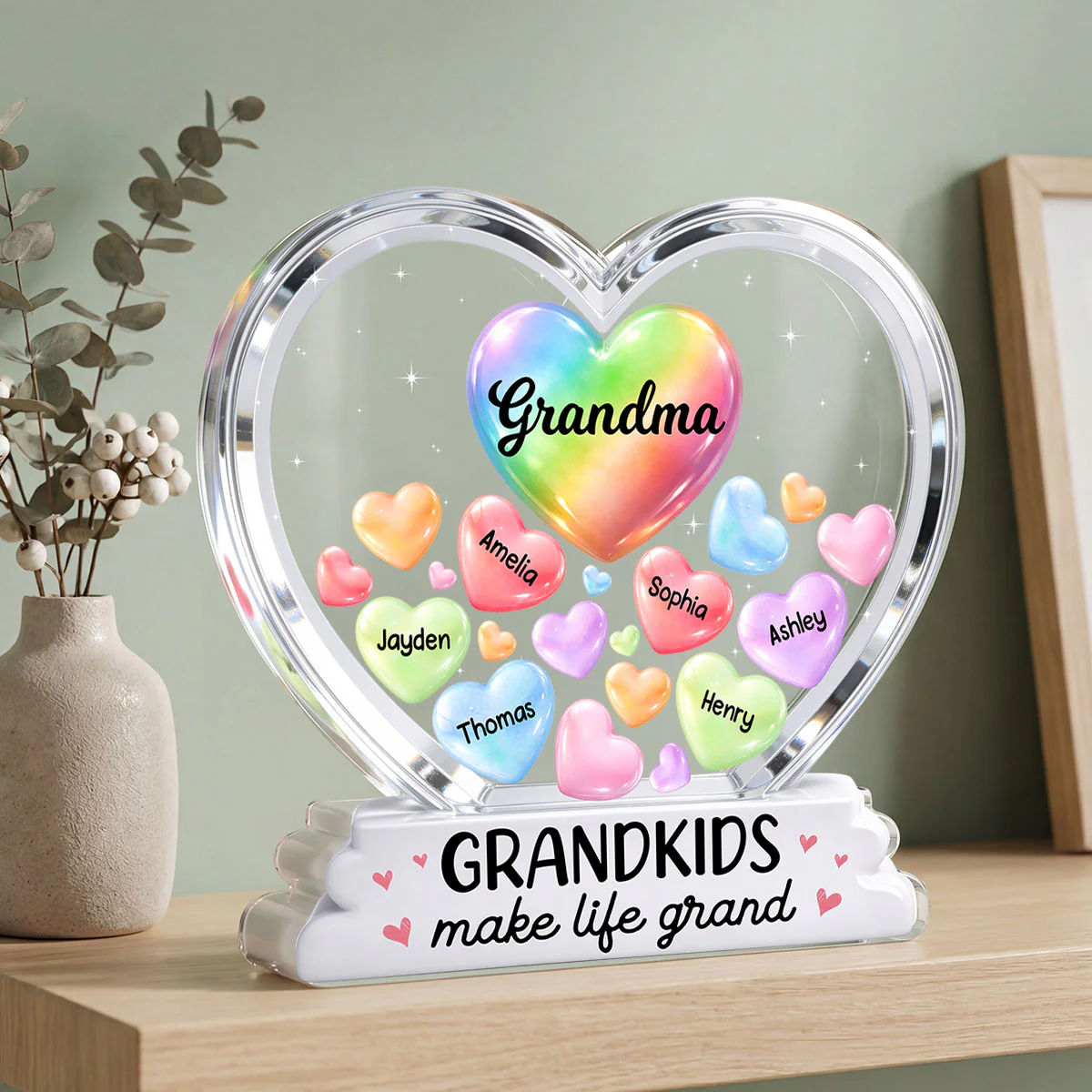 Grandma's Sweethearts In Heart 2D Flat - Personalized Acrylic Block Plaque - Heartfelt Mother's Day Gift For Grandma - Image 4