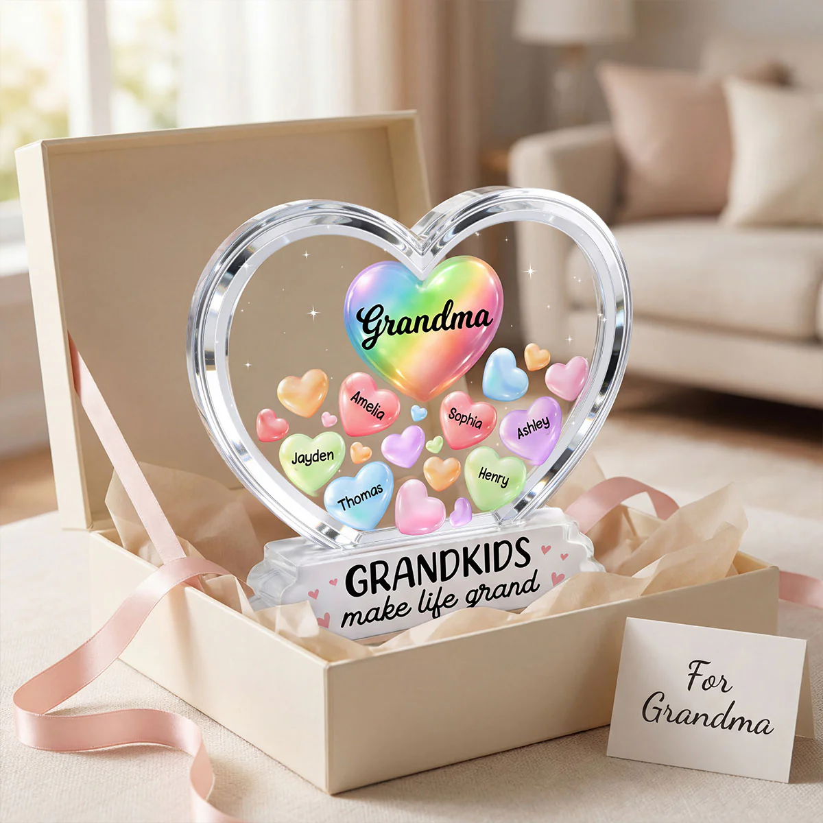 Grandma's Sweethearts In Heart 2D Flat - Personalized Acrylic Block Plaque - Heartfelt Mother's Day Gift For Grandma - Image 5