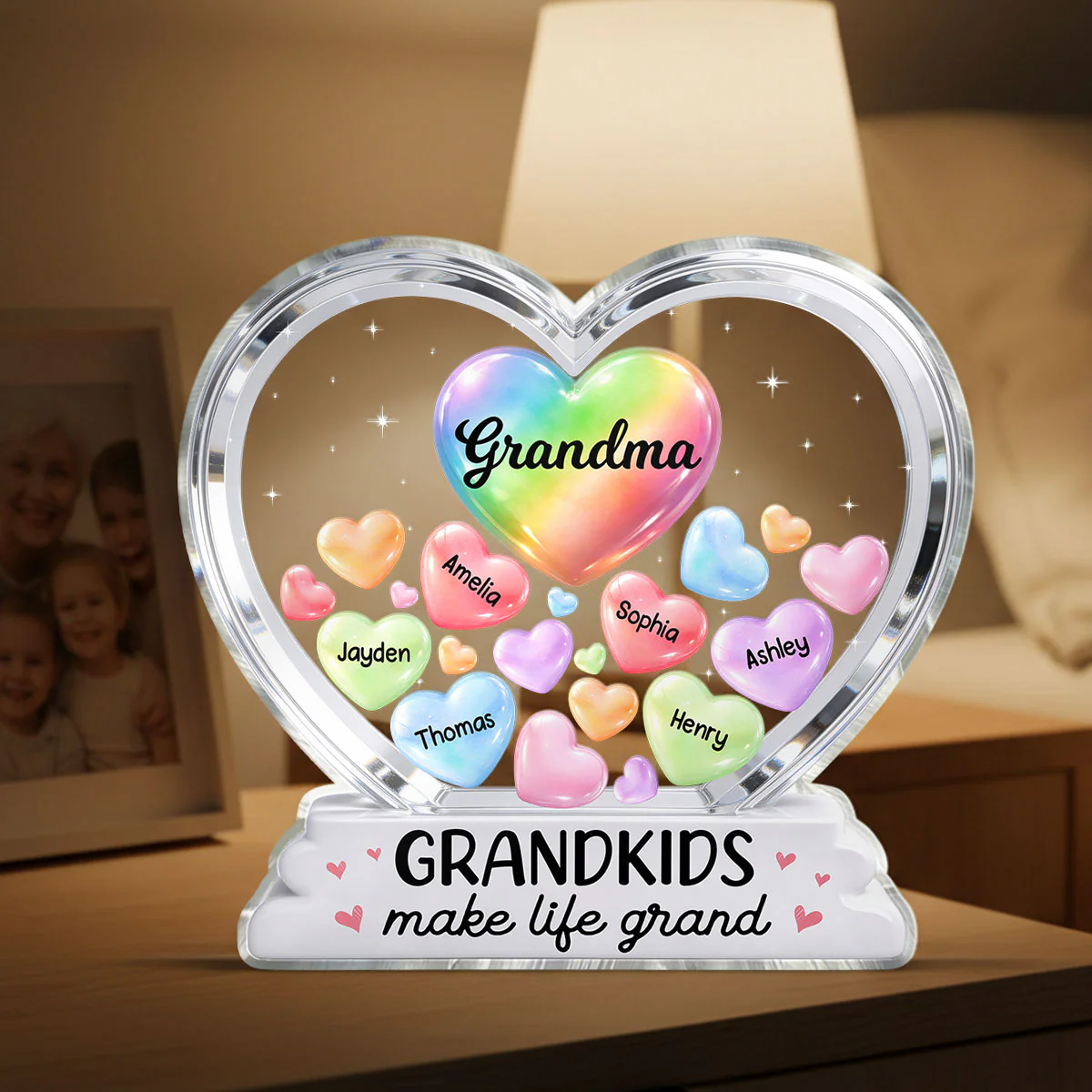 Grandma's Sweethearts In Heart 2D Flat - Personalized Acrylic Block Plaque - Heartfelt Mother's Day Gift For Grandma - Image 6