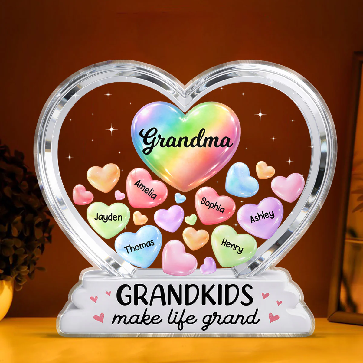 Grandma's Sweethearts In Heart 2D Flat - Personalized Acrylic Block Plaque - Heartfelt Mother's Day Gift For Grandma - Image 7