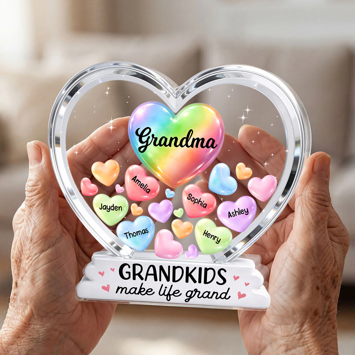 Grandma's Sweethearts In Heart 2D Flat - Personalized Acrylic Block Plaque - Heartfelt Mother's Day Gift For Grandma - Image 9
