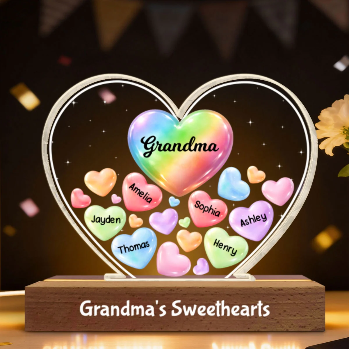 Grandma's Sweethearts In Heart - Personalized Acrylic Block Plaque LED Night Light - Gift For Grandma - Image 16