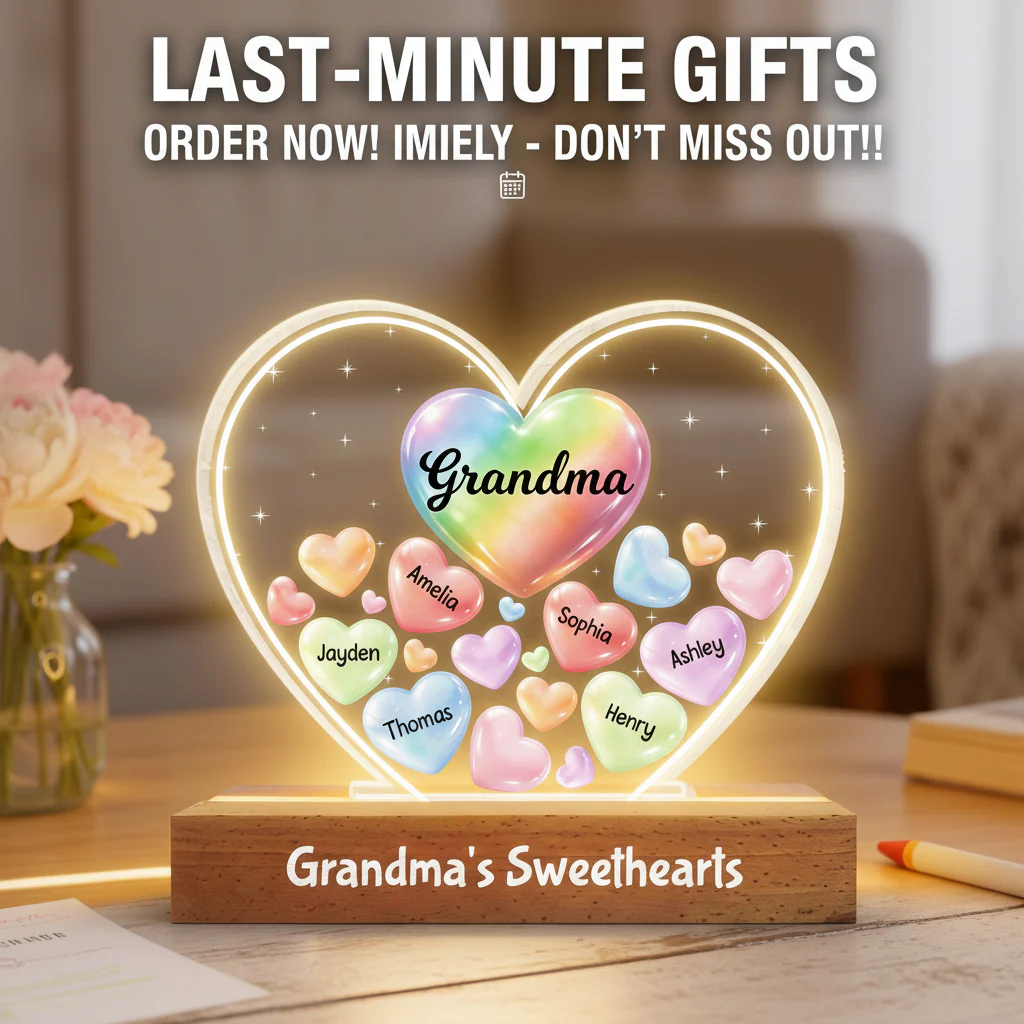 Grandma's Sweethearts In Heart - Personalized Acrylic Block Plaque LED Night Light - Gift For Grandma - Image 8