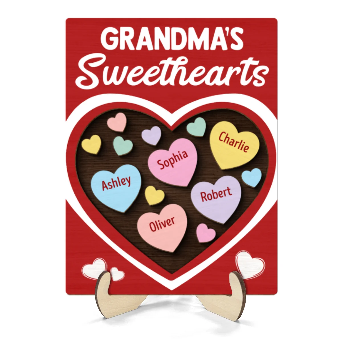 Grandma‘s Sweethearts Red Themed Valentine’s Day Gift For Grandma Personalized 2-Layer Wooden Plaque - Image 10