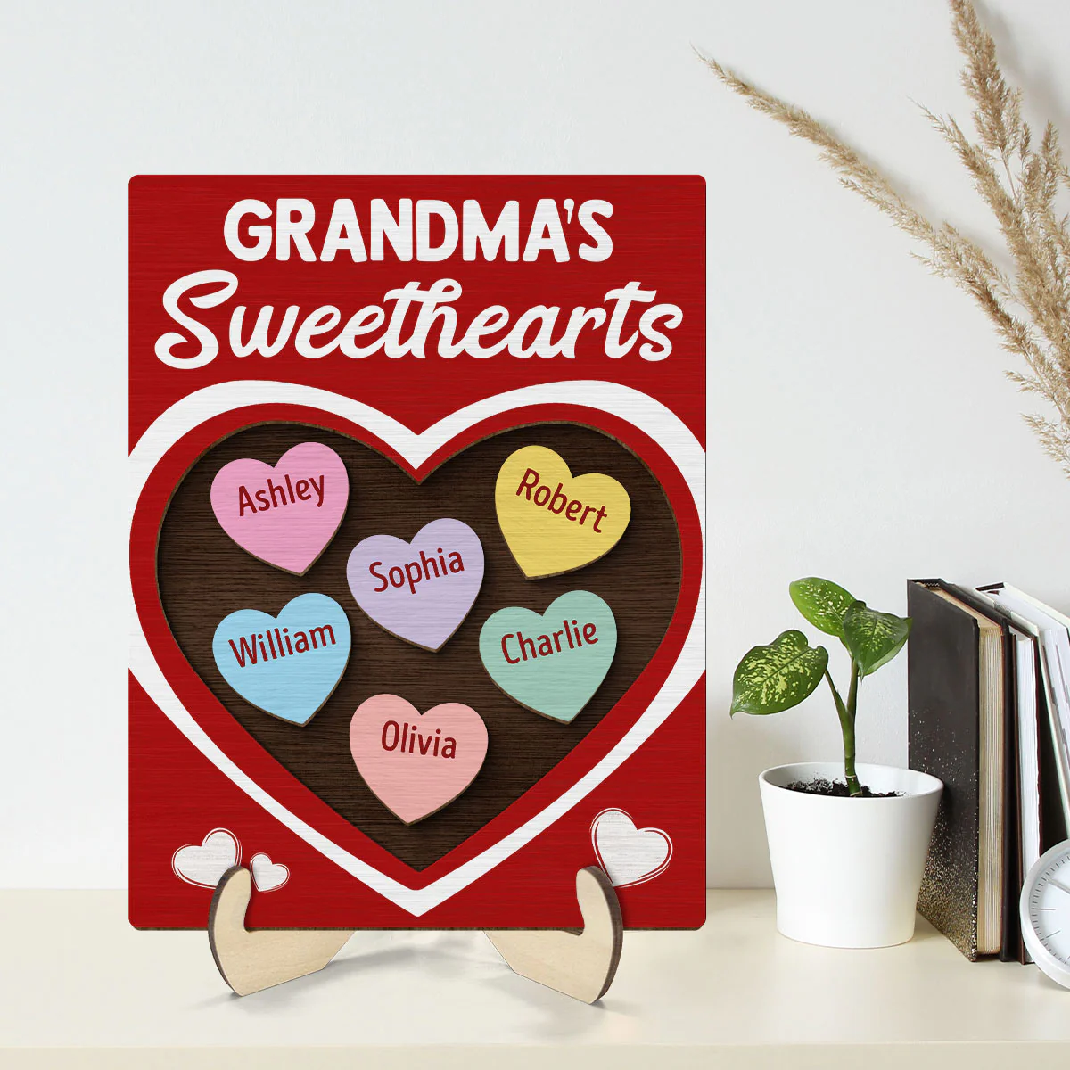 Grandma‘s Sweethearts Red Themed Valentine’s Day Gift For Grandma Personalized 2-Layer Wooden Plaque - Image 2
