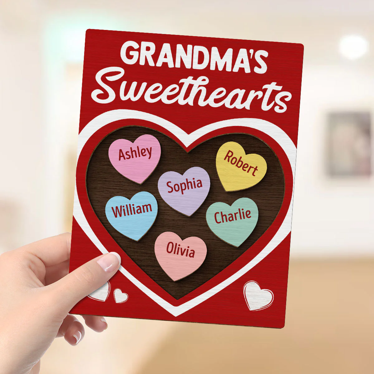 Grandma‘s Sweethearts Red Themed Valentine’s Day Gift For Grandma Personalized 2-Layer Wooden Plaque - Image 4