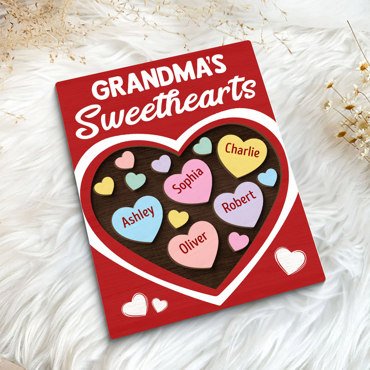 Grandma‘s Sweethearts Red Themed Valentine’s Day Gift For Grandma Personalized 2-Layer Wooden Plaque - Image 5