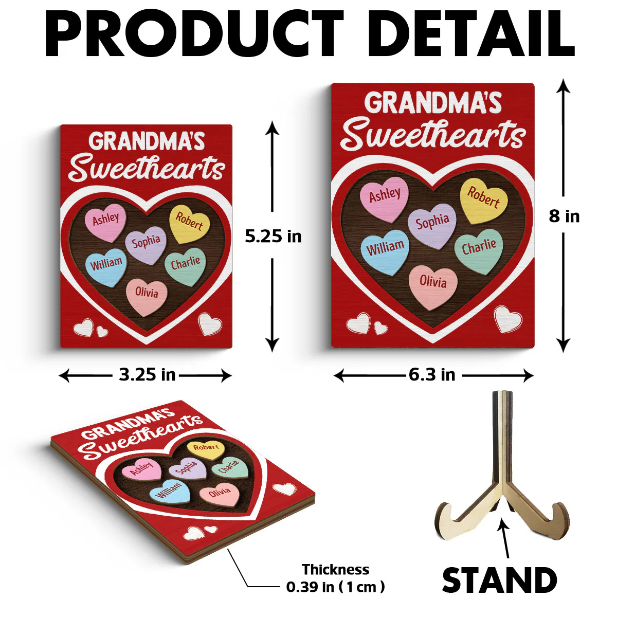 Grandma‘s Sweethearts Red Themed Valentine’s Day Gift For Grandma Personalized 2-Layer Wooden Plaque - Image 6