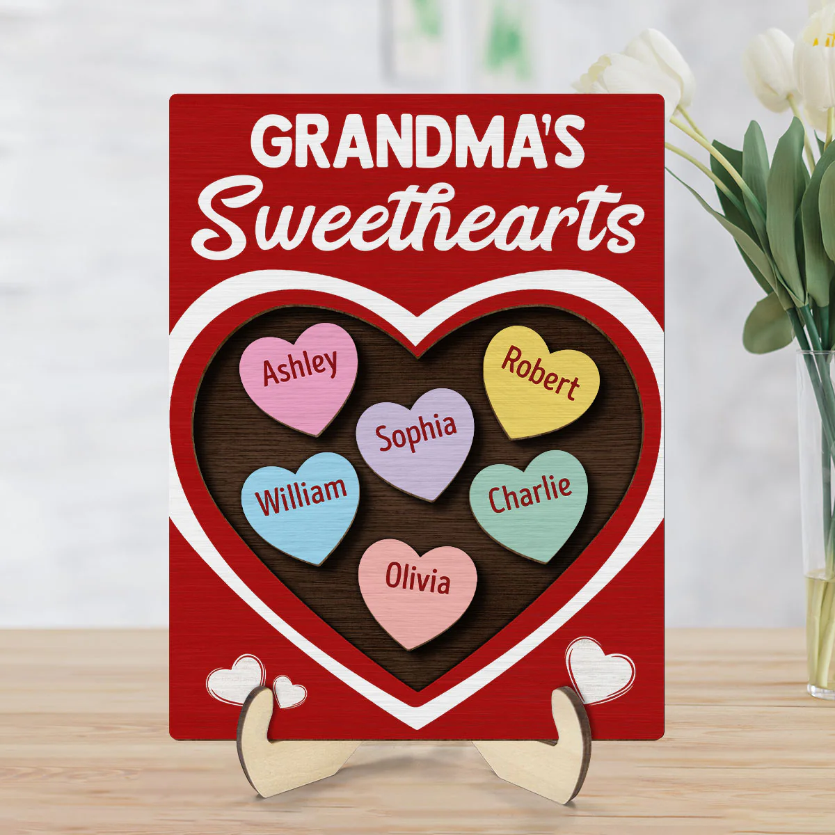Grandma‘s Sweethearts Red Themed Valentine’s Day Gift For Grandma Personalized 2-Layer Wooden Plaque - Image 7
