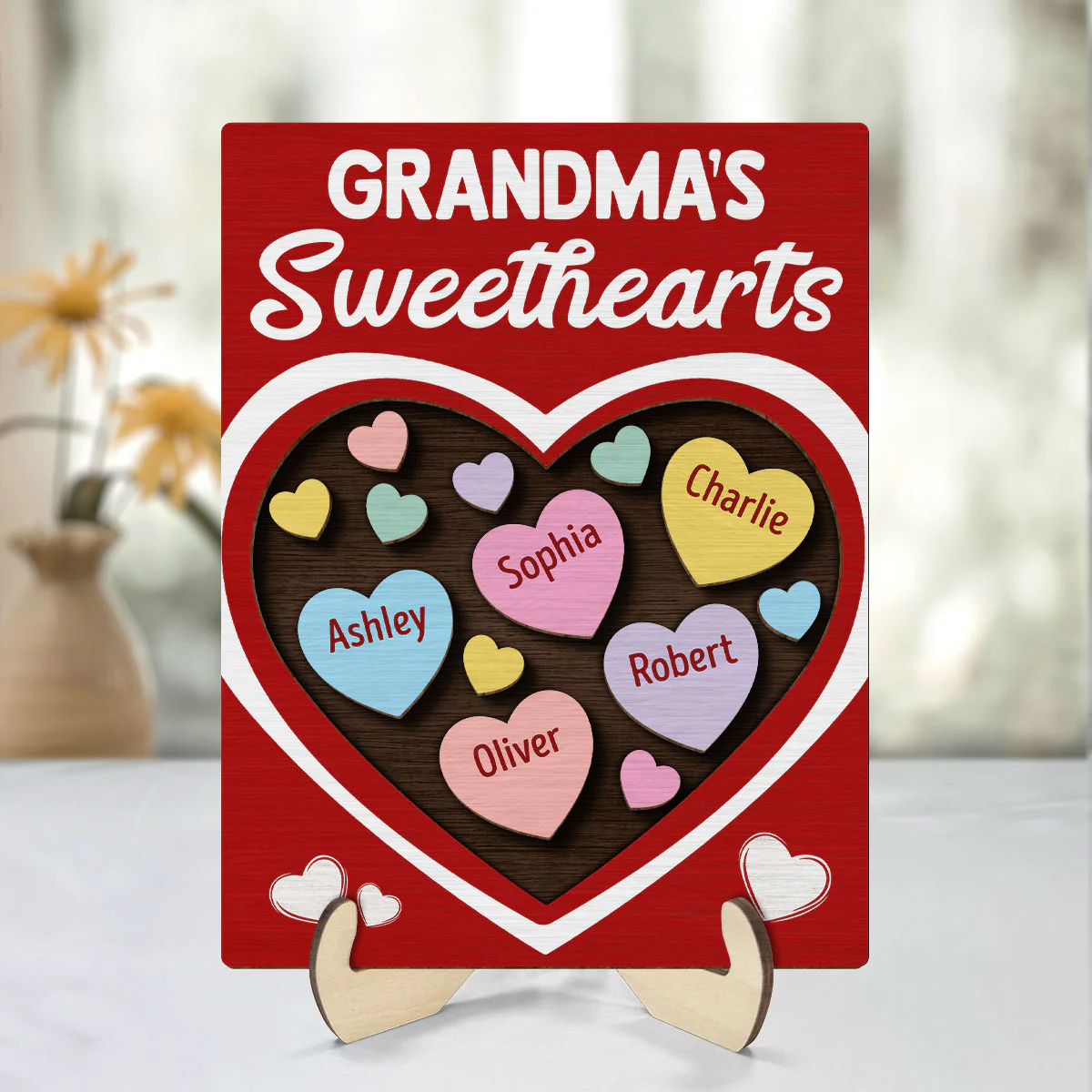 Grandma‘s Sweethearts Red Themed Valentine’s Day Gift For Grandma Personalized 2-Layer Wooden Plaque - Image 8