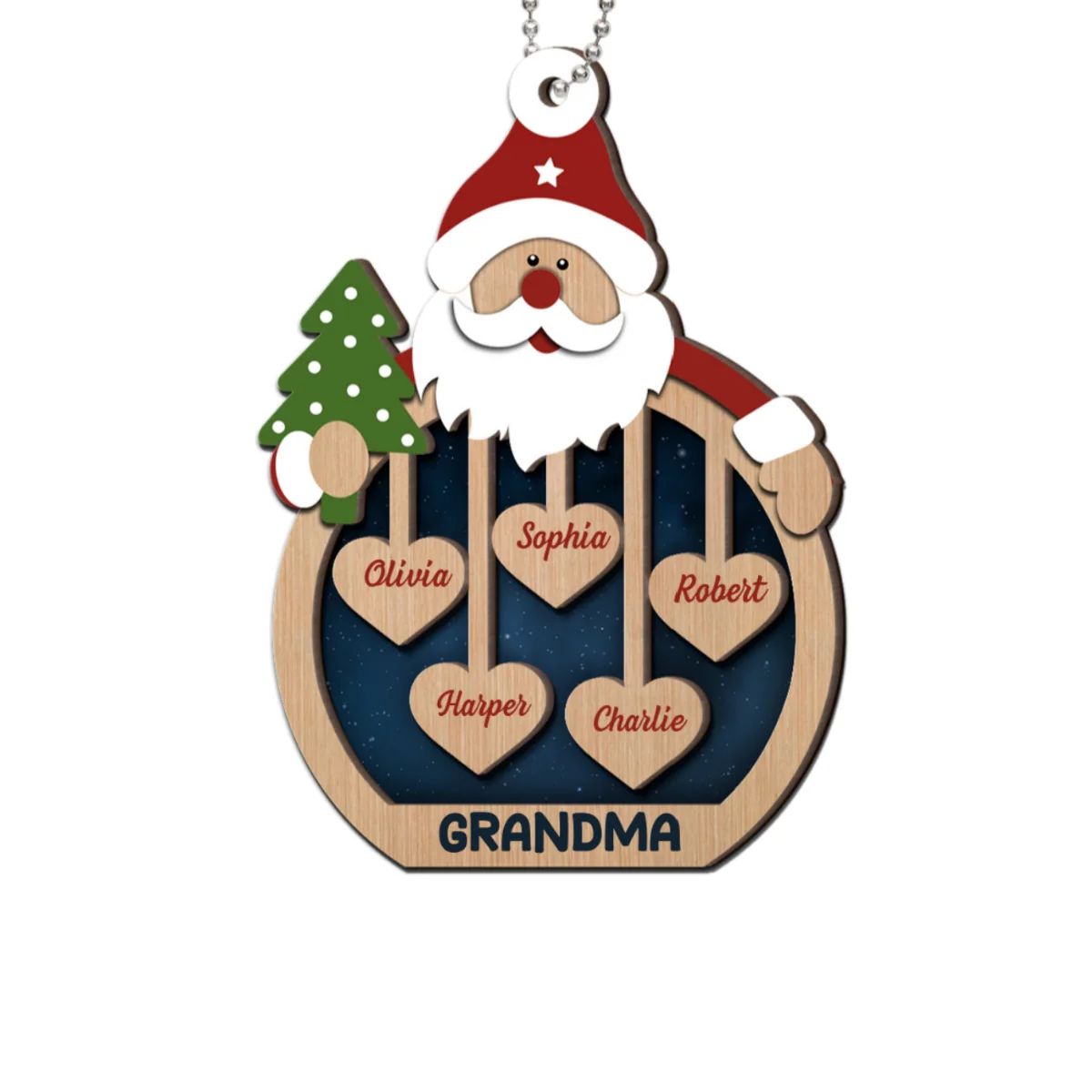 Grandma's Sweethearts Santa Claus Personalized Christmas 2-Layer Wooden Ornament - Image 11